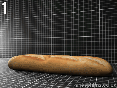 Animation of a baguette moving like a seal by Dave Packer AKA sheepfilms