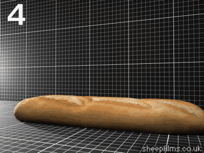 Animation of a baguette moving like a slow worm by Dave Packer AKA sheepfilms